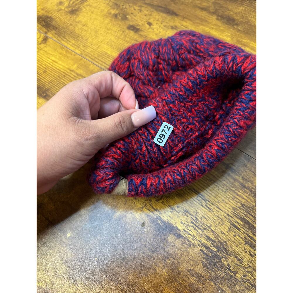 NWOT Furtalk women knit beanie hat with ponytail opening red purple 0972 - Picture 3 of 7